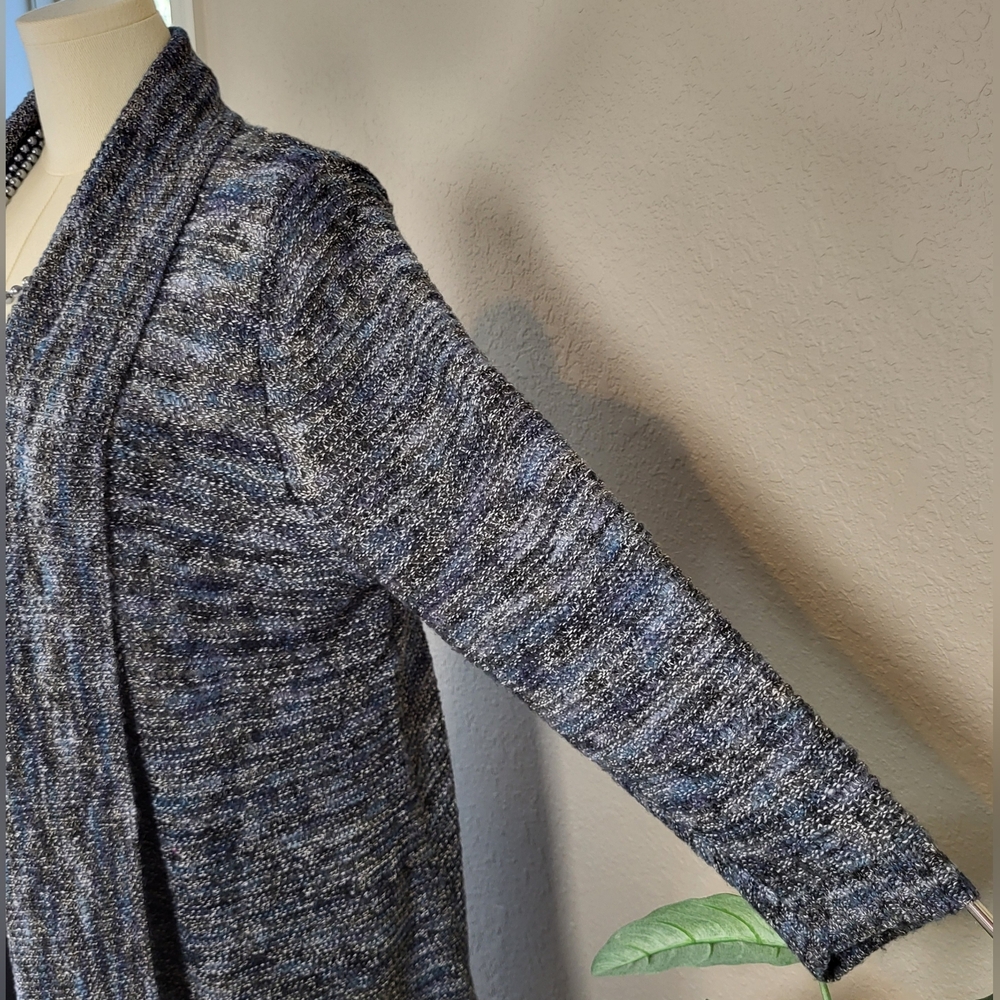 LIZ & ME Black and Blue Open Front Cardigan - Plus Size 1X or Size 18/20W - Picture 5 of 10
